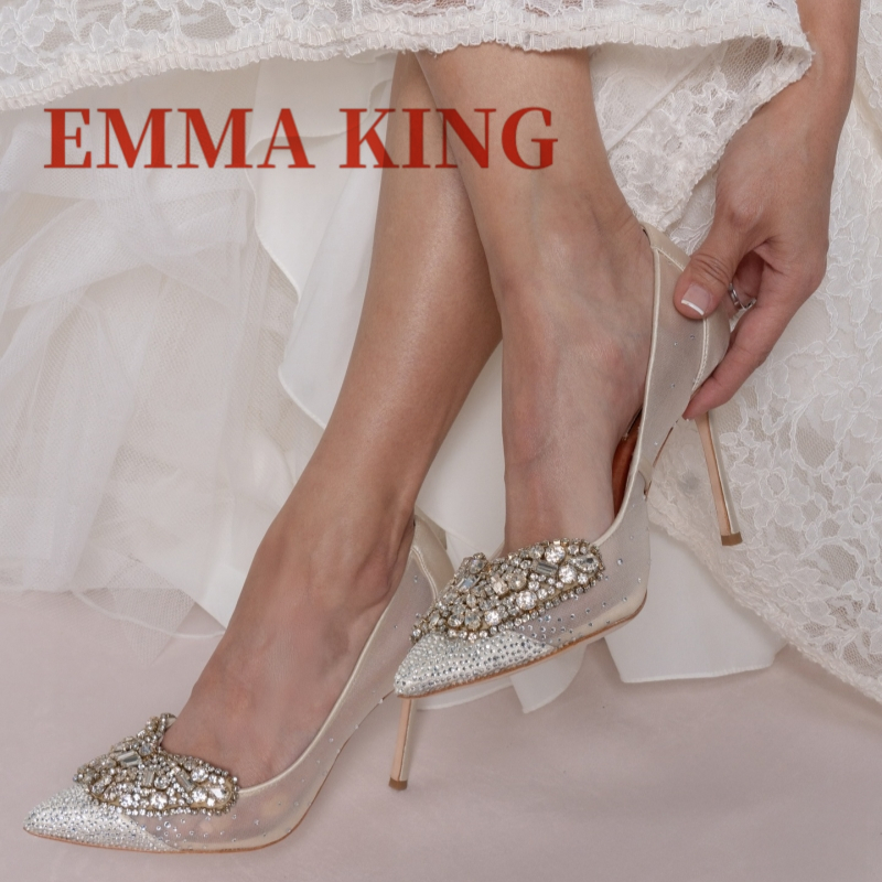 Court Heel Pointed - Mesh Embellished Court Shoes,Women's Sparkly Rhinestone