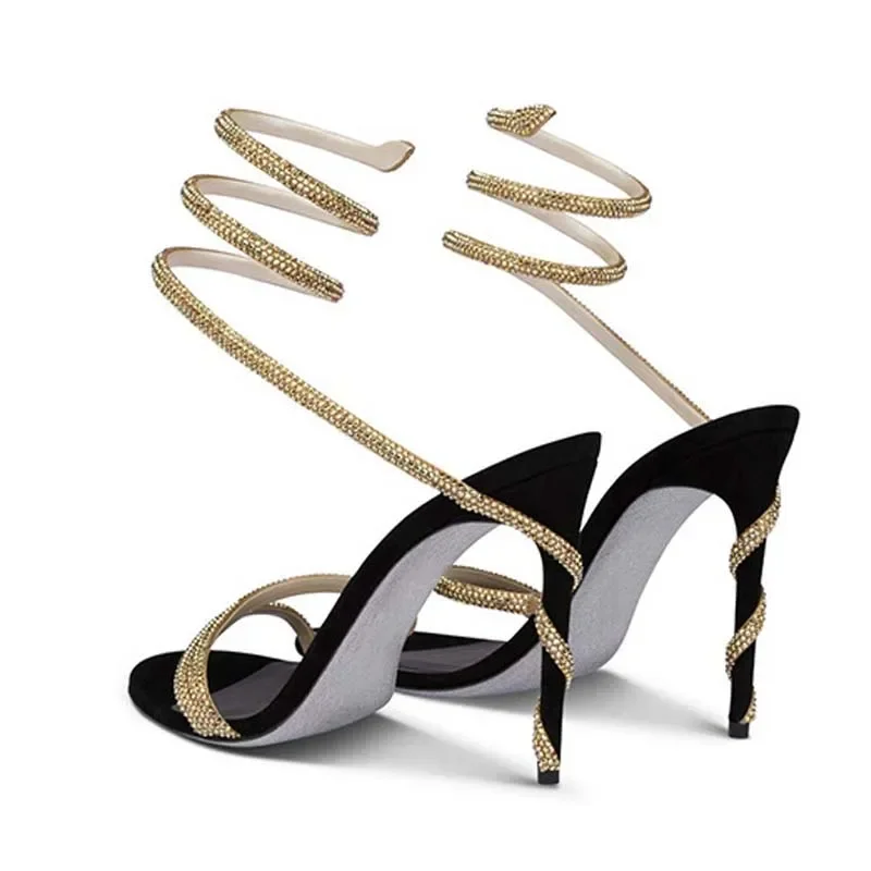 Metallic Heel Sandal - Eilyken Fashion Crystal Stiletto High Heels