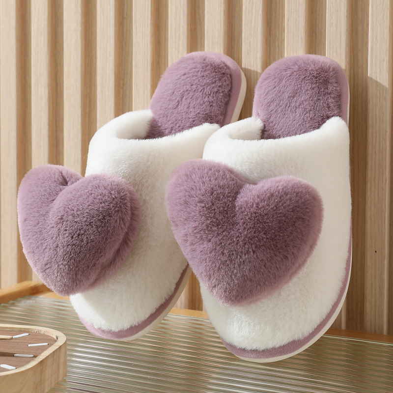 Women'S Shoes To Men'S Size - Winter Warm Heart Pattern Cotton Slippers
