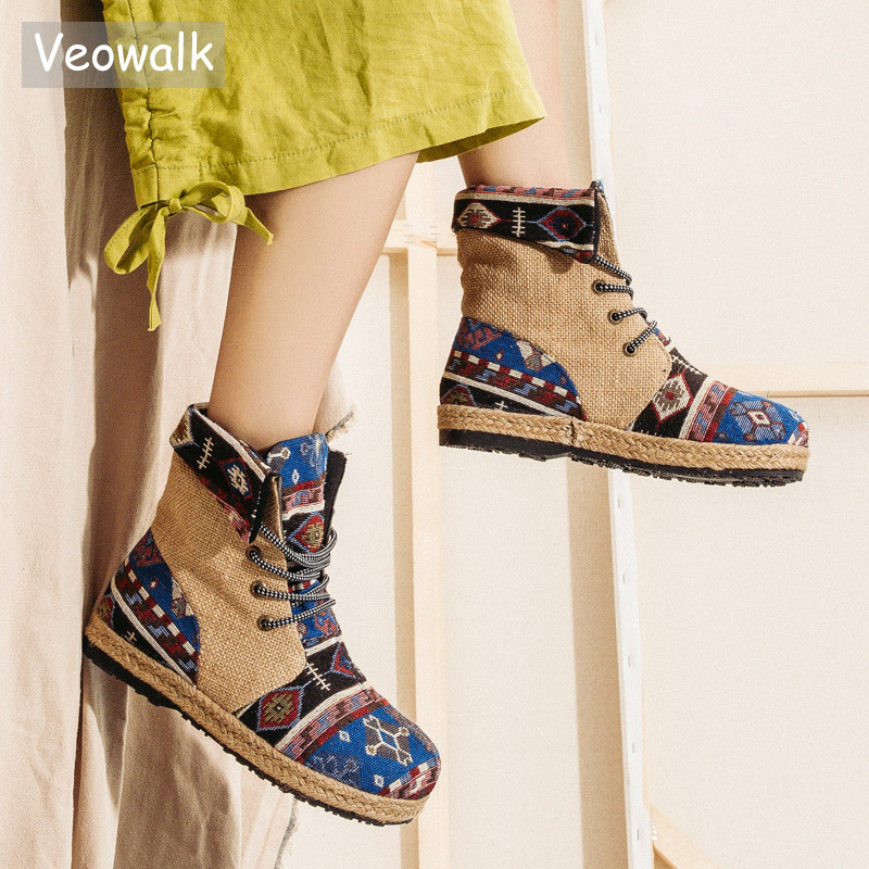 Women'S Shoes Vegan - Veowalk Harajuku Embroidery Women Linen Cotton