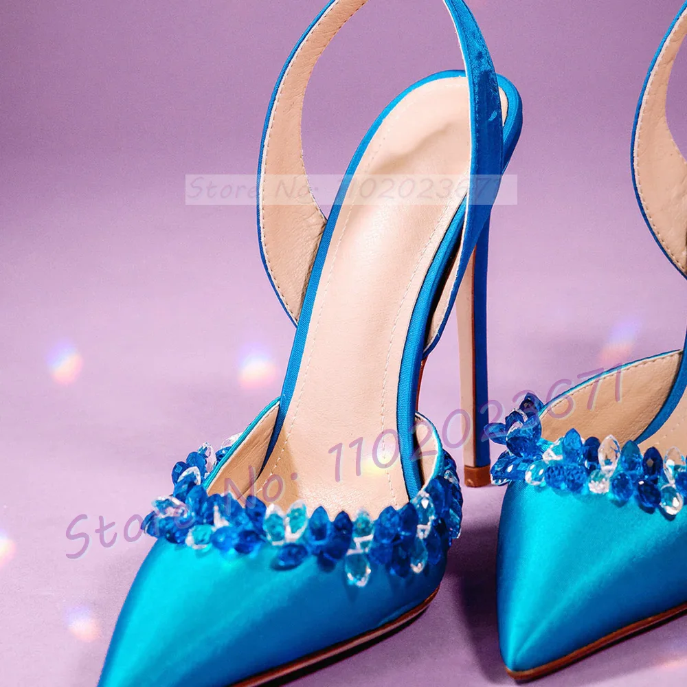 Blue Crystal Trim Elegant Sati - Metallic Heel Sandal ulasan dan harga