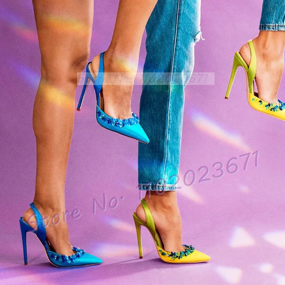 Blue Crystal Trim Elegant Sati - Metallic Heel Sandal ulasan dan harga