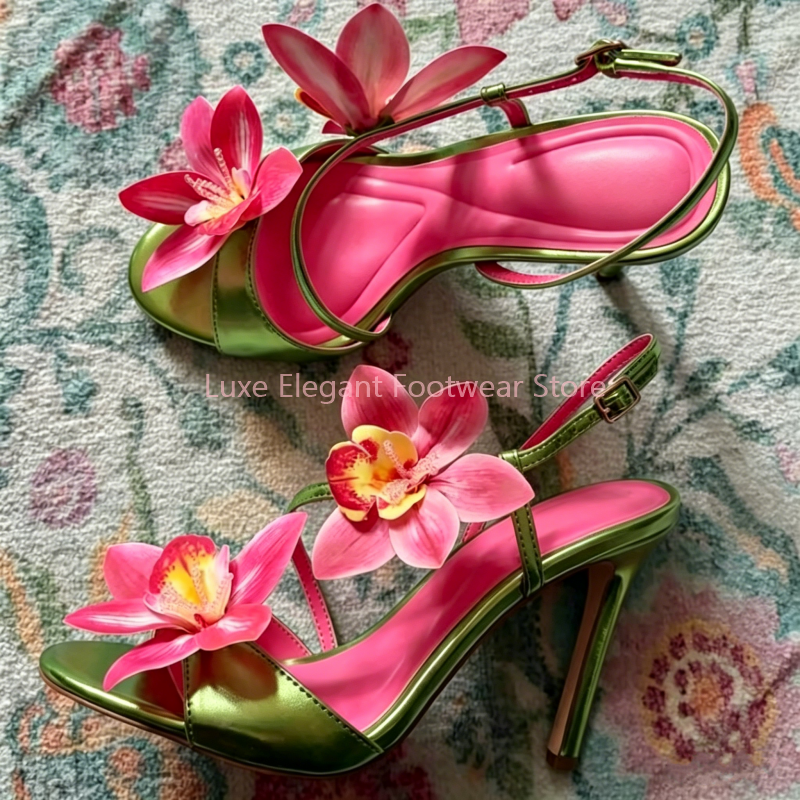 Red Flower Decor Back Strap Ho - Strappy Heeled Sandals ulasan dan harga