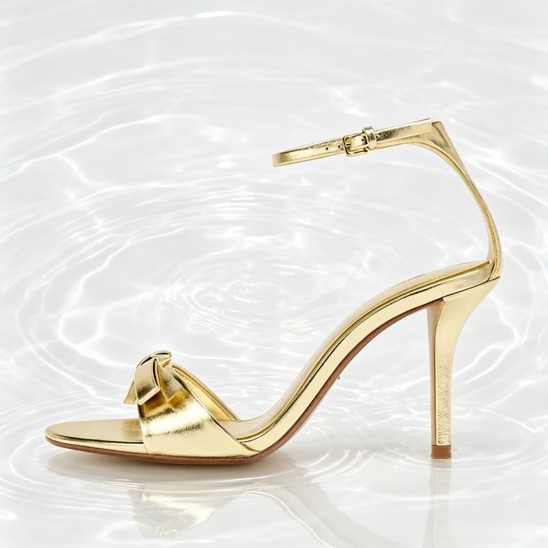 Elegant Golden Bow Brand High  - Metallic Heel Sandal ulasan dan harga
