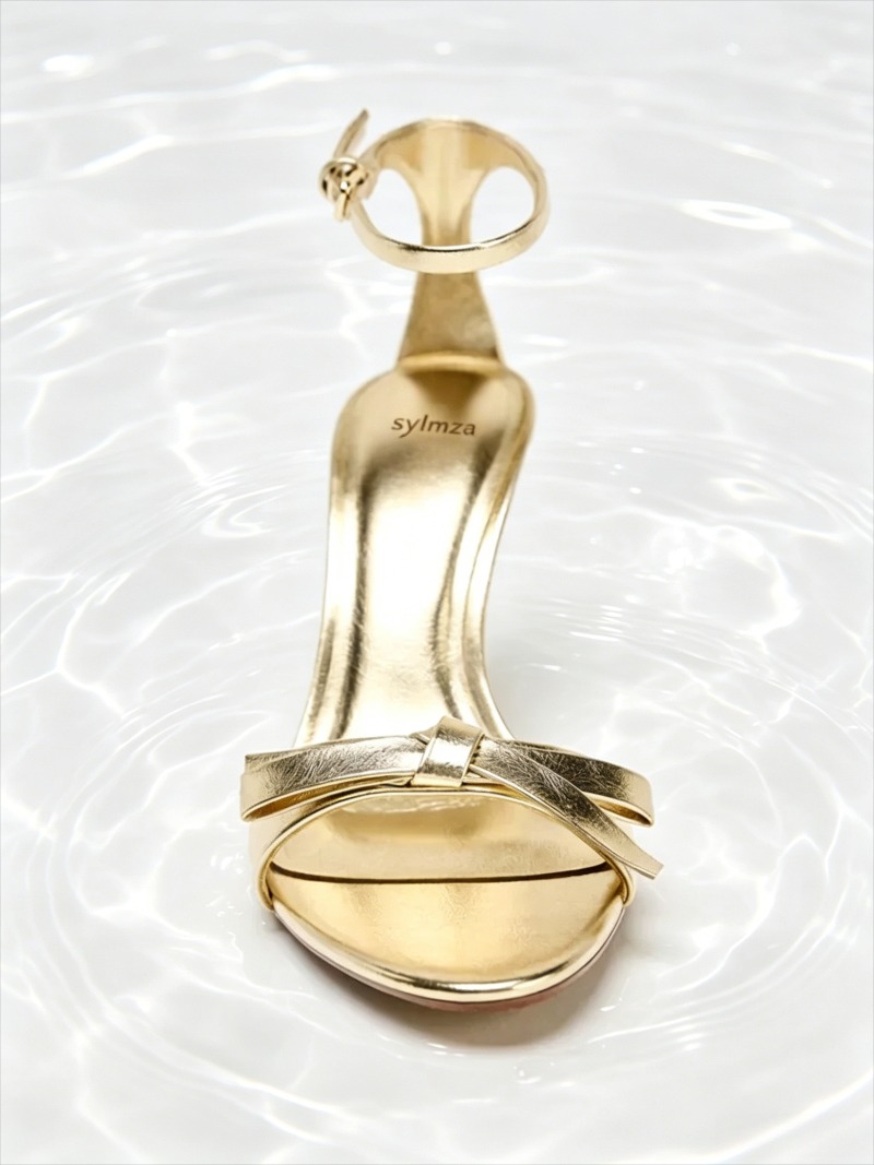 Elegant Golden Bow Brand High  - Metallic Heel Sandal ulasan dan harga