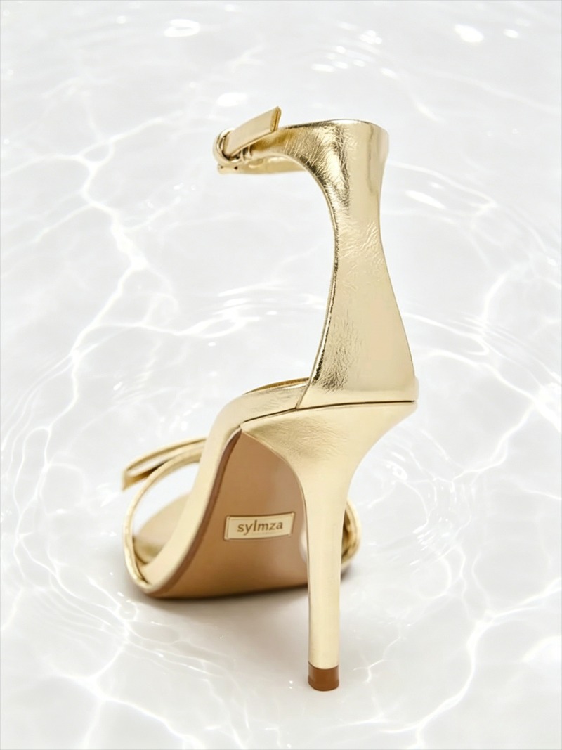 Elegant Golden Bow Brand High  - Metallic Heel Sandal ulasan dan harga