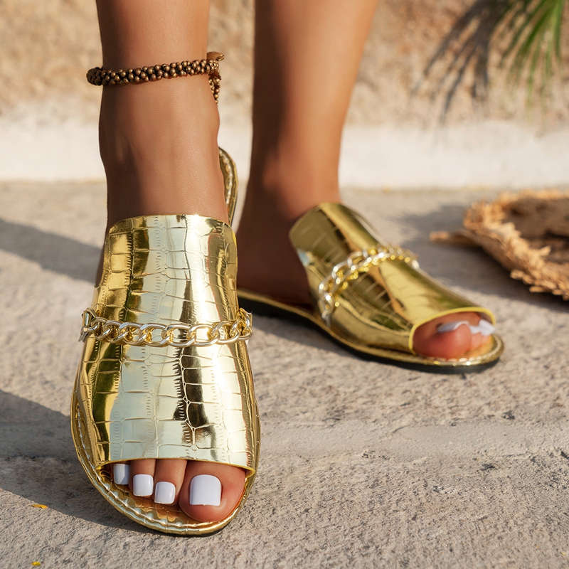 Women's Glitter Gold Slippers  - Gold Chain Sandal ulasan dan harga