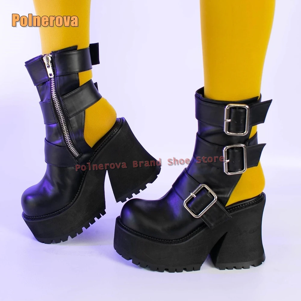 Metal Rivet Buckle Platform Sa - Women Shoes Boots ulasan dan harga