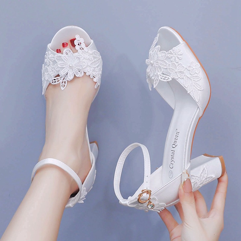 Women White Silk High Heels Su - Square Toe Mule ulasan dan harga