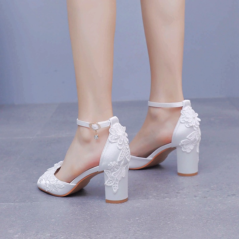 Women White Silk High Heels Su - Square Toe Mule ulasan dan harga