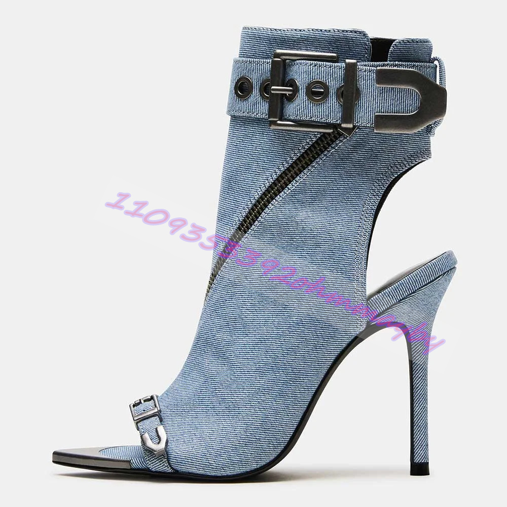 Summer Blue Denim Pointed-Toe  - Suede Ankle Boot ulasan dan harga