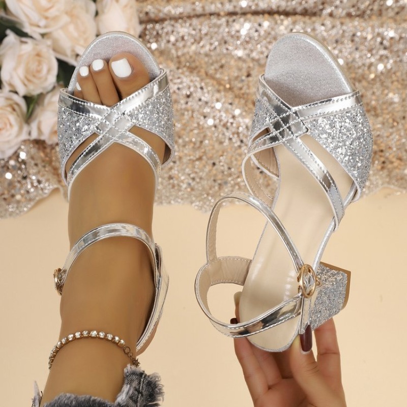 Women Block Heels Sandals Gold - Metallic Heel Sandal ulasan dan harga