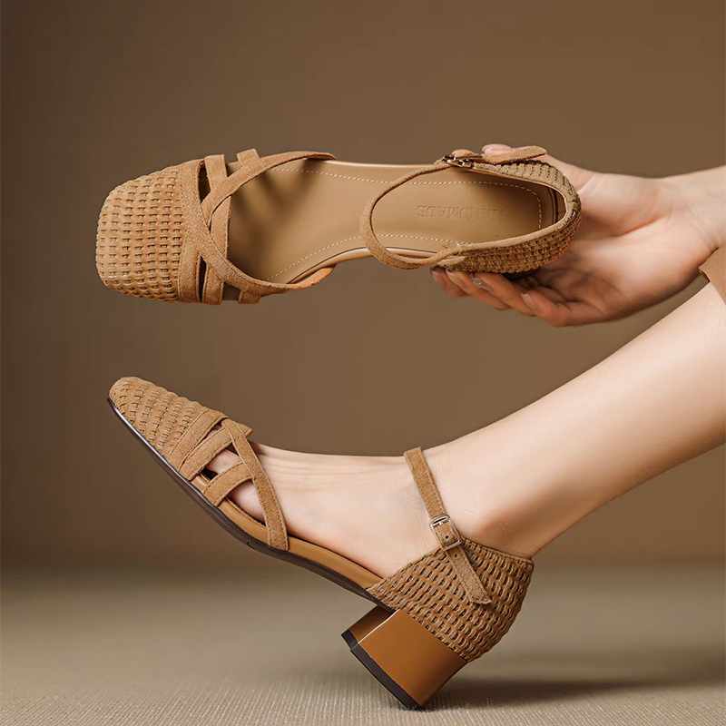 Retro Weave High Heel Sandals  - Square Toe Mule ulasan dan harga