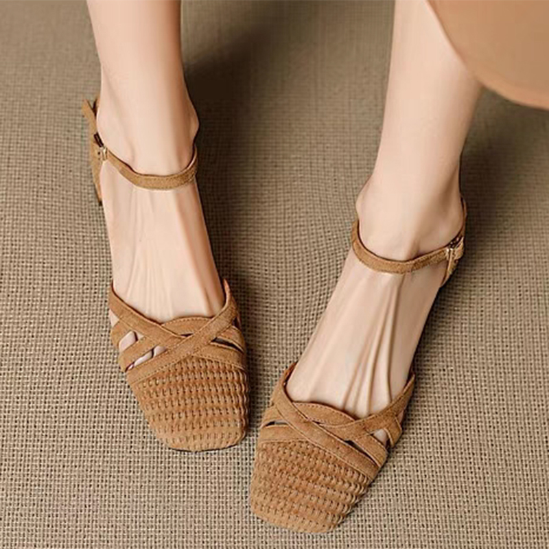 Retro Weave High Heel Sandals  - Square Toe Mule ulasan dan harga