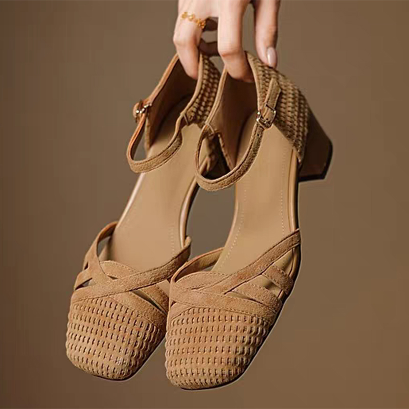 Retro Weave High Heel Sandals  - Square Toe Mule ulasan dan harga