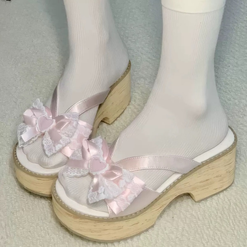 Sweet Bow Wood Grain Thick Bot - Square Toe Mule ulasan dan harga