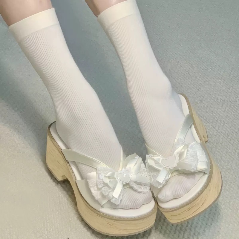 Sweet Bow Wood Grain Thick Bot - Square Toe Mule ulasan dan harga