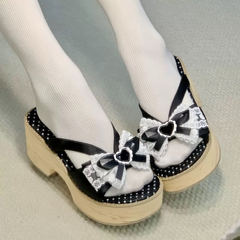 Sweet Bow Wood Grain Thick Bot - Square Toe Mule ulasan dan harga