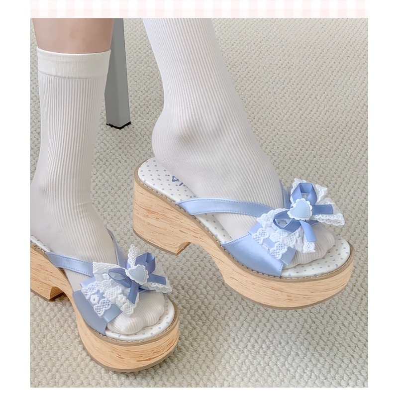 Sweet Bow Wood Grain Thick Bot - Square Toe Mule ulasan dan harga