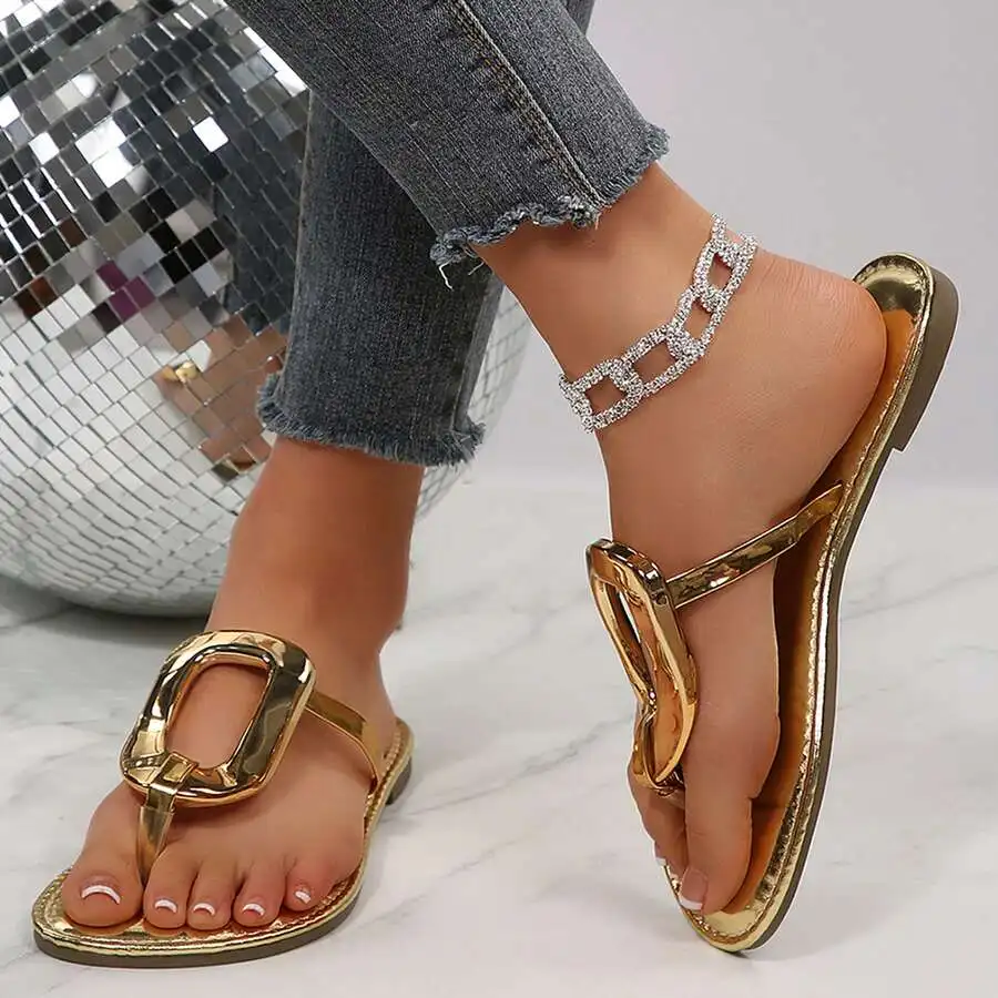 Womens Gold Tone Thong Sandals - Gold Chain Sandal ulasan dan harga