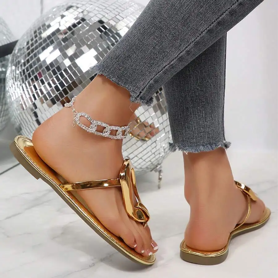 Womens Gold Tone Thong Sandals - Gold Chain Sandal ulasan dan harga