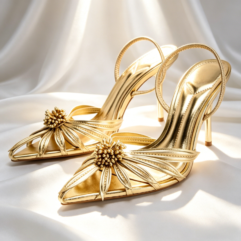 Luxury Gold Floral Detail Slin - Metallic Heel Sandal ulasan dan harga