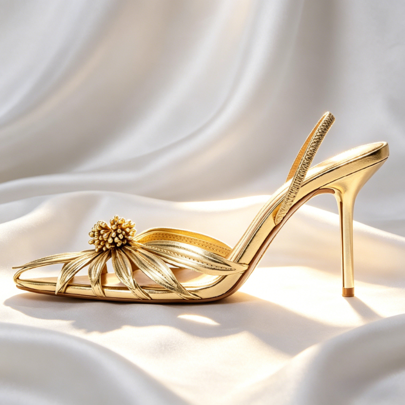 Luxury Gold Floral Detail Slin - Metallic Heel Sandal ulasan dan harga