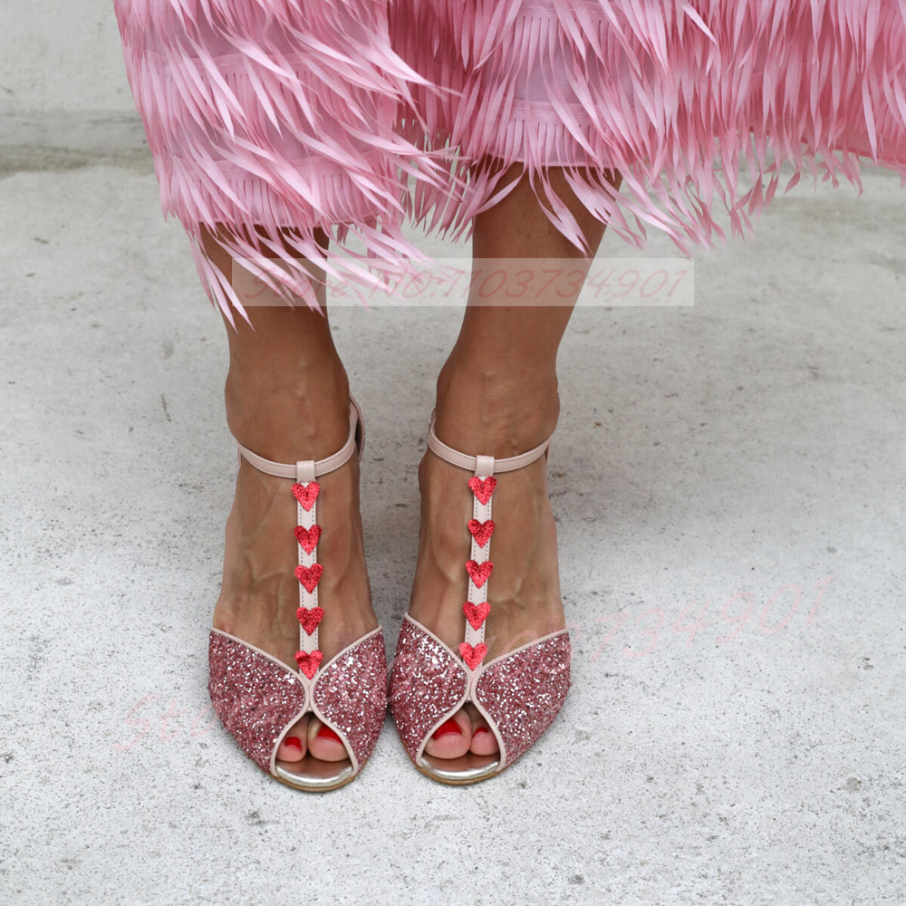 Pink Glitter Heart-Shaped Heel - Metallic Heel Sandal ulasan dan harga