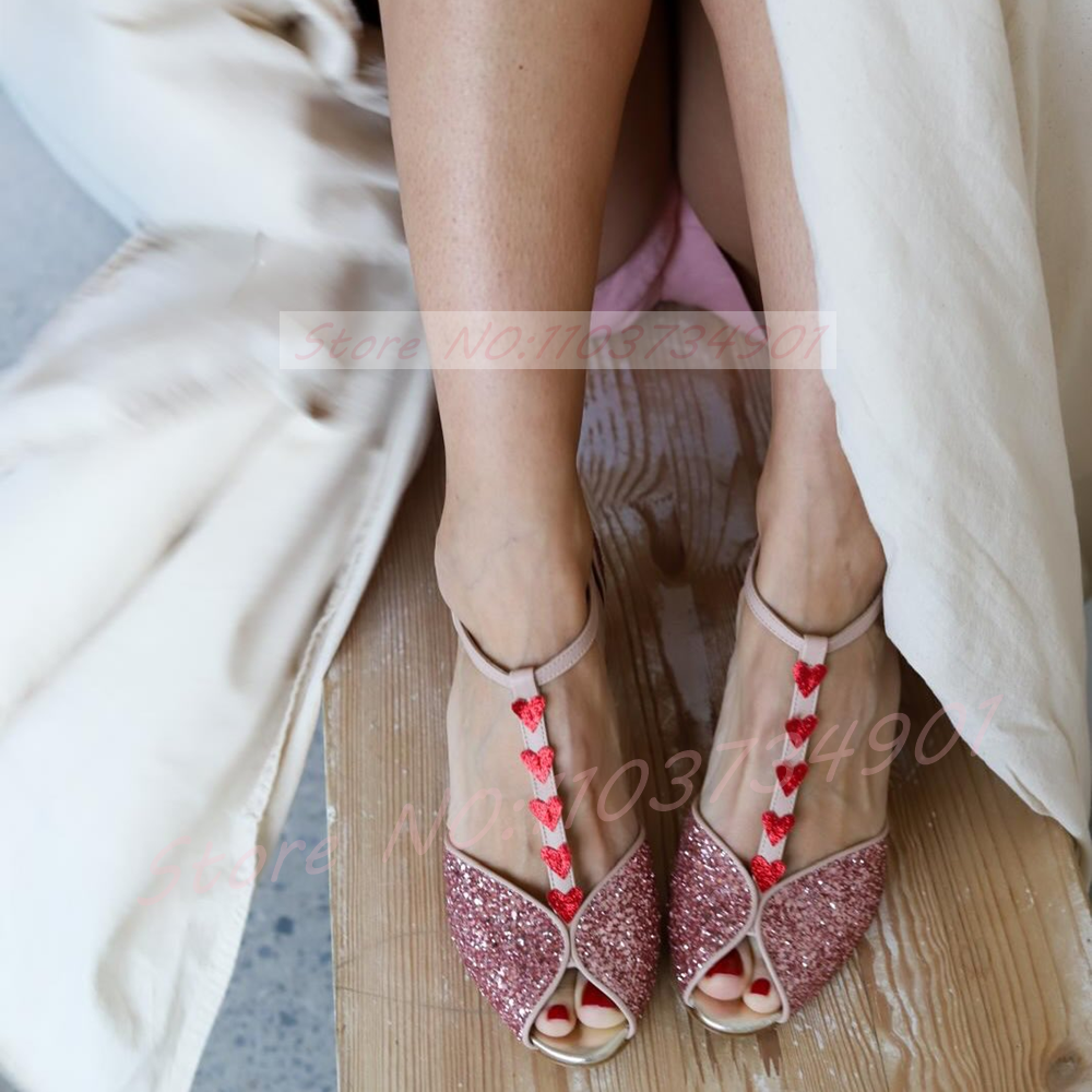 Pink Glitter Heart-Shaped Heel - Metallic Heel Sandal ulasan dan harga