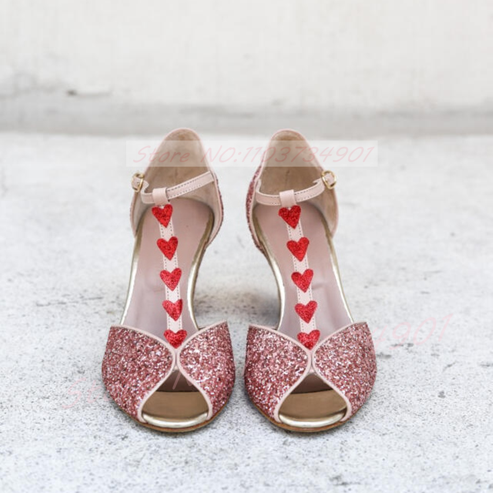 Pink Glitter Heart-Shaped Heel - Metallic Heel Sandal ulasan dan harga
