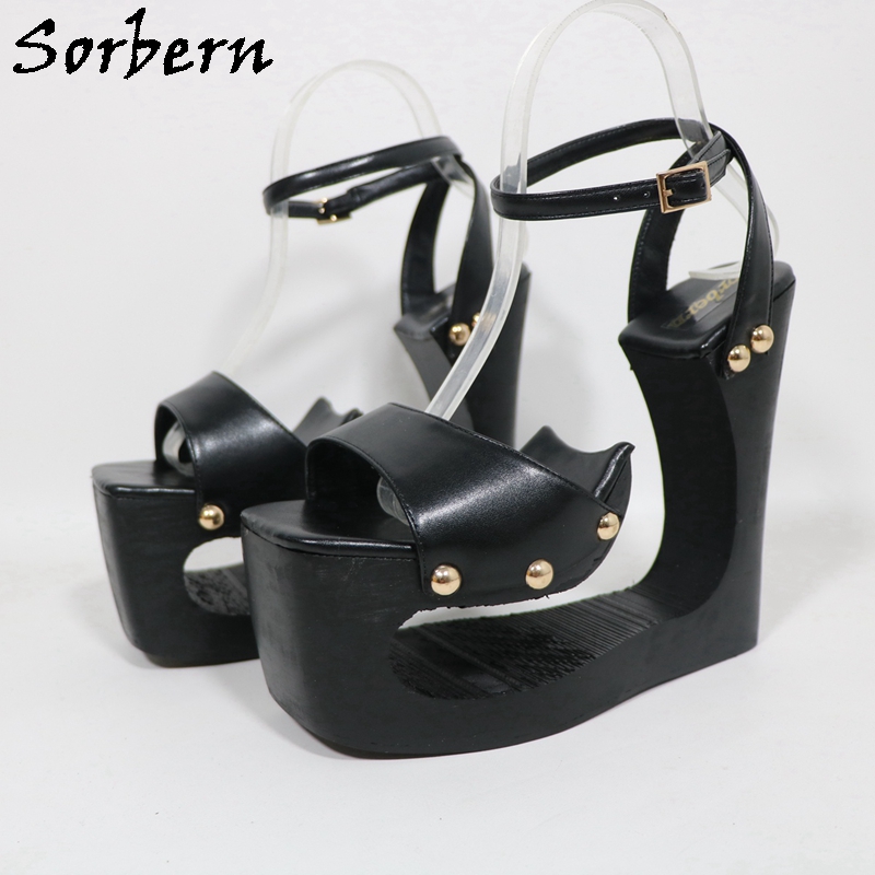 Sorbern Black Hollow Out Wedge - Metallic Heel Sandal ulasan dan harga