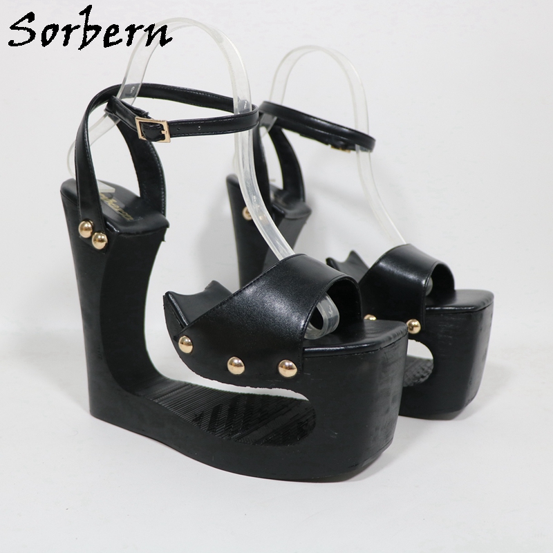 Sorbern Black Hollow Out Wedge - Metallic Heel Sandal ulasan dan harga