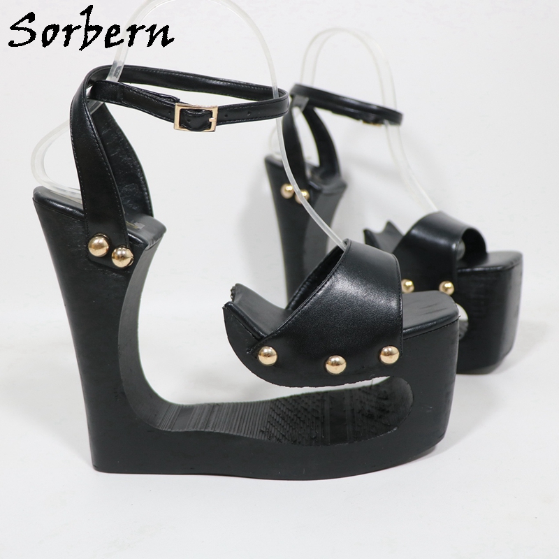 Sorbern Black Hollow Out Wedge - Metallic Heel Sandal ulasan dan harga