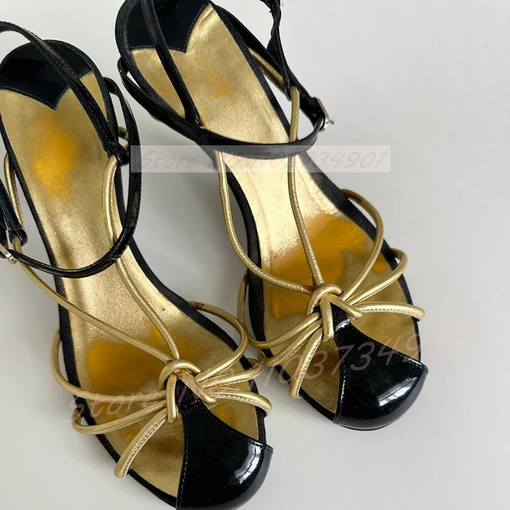Gold Caged Strappy Knot Sandal - Strappy Heeled Sandals ulasan dan harga