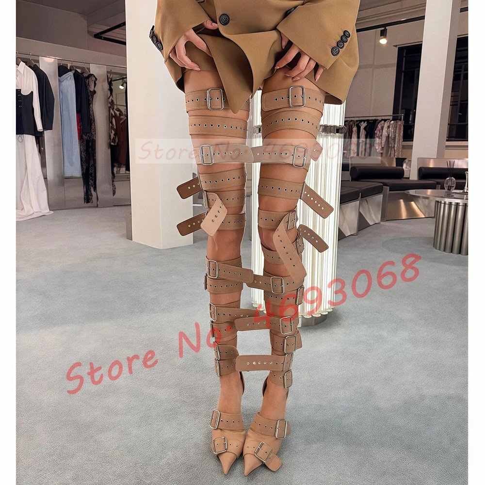 Nude Buckle Strap Thigh High S - Metallic Heel Sandal ulasan dan harga