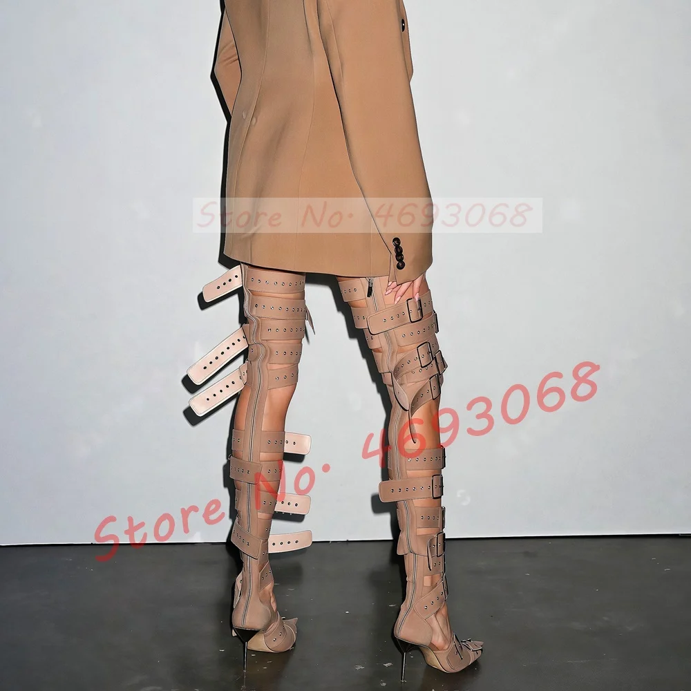 Nude Buckle Strap Thigh High S - Metallic Heel Sandal ulasan dan harga