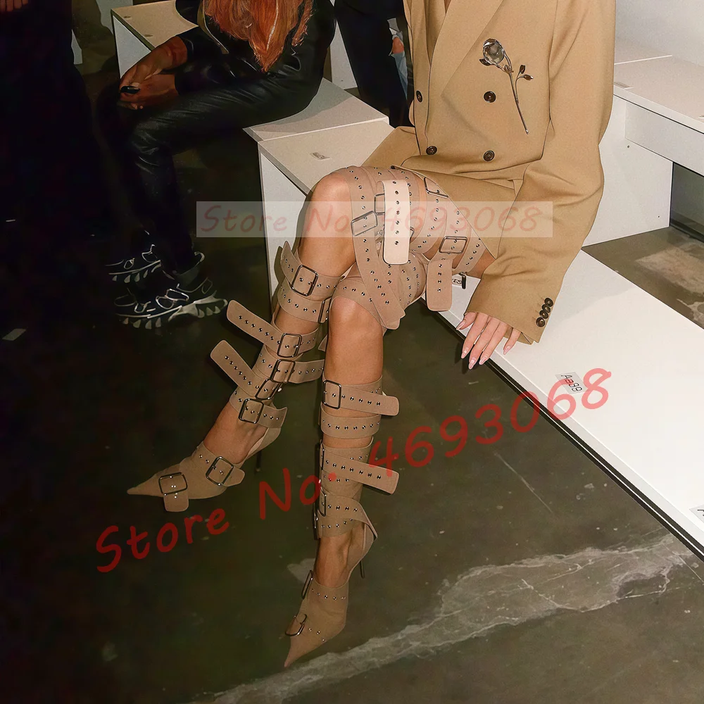 Nude Buckle Strap Thigh High S - Metallic Heel Sandal ulasan dan harga
